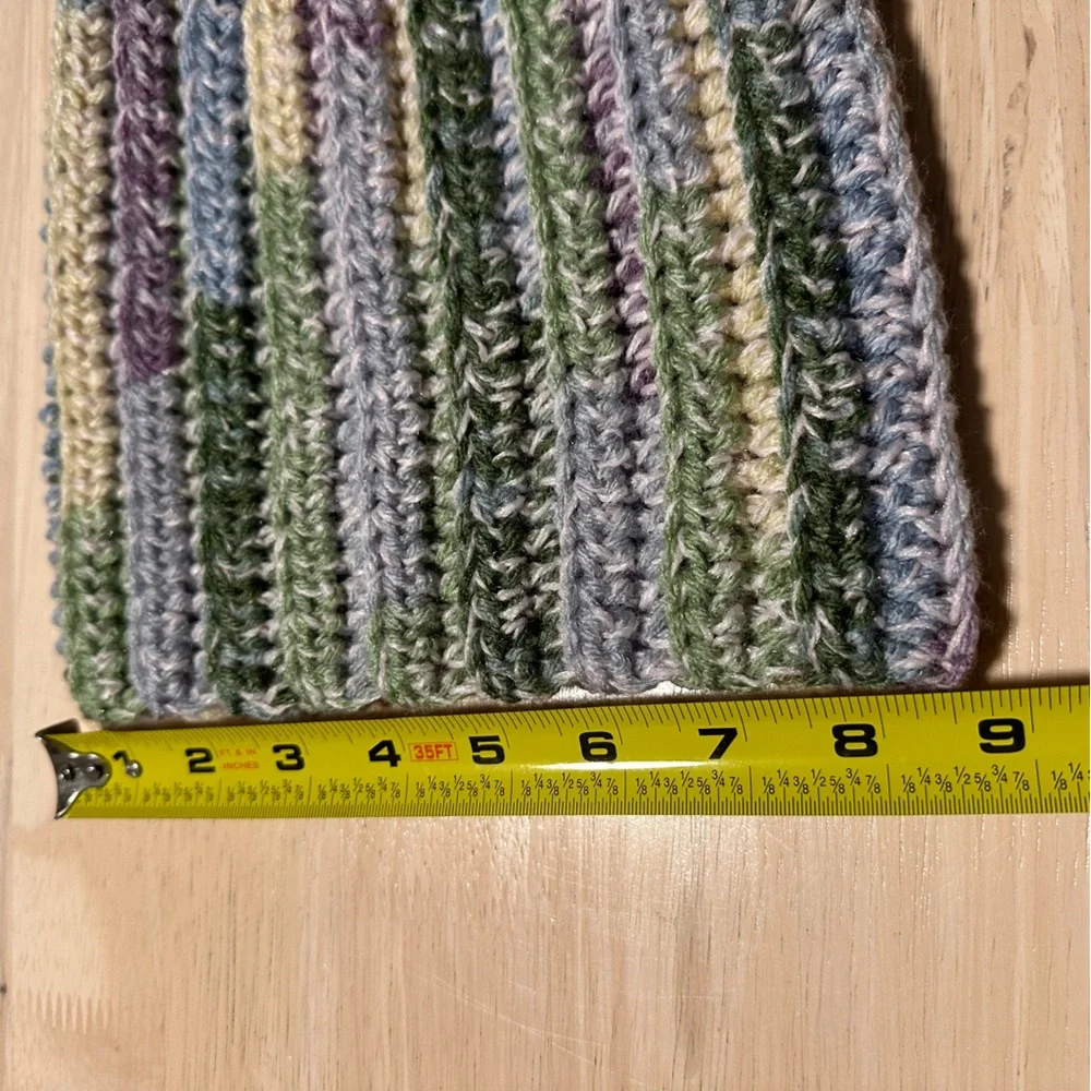New Handmade Crochet Rib Beanie Fold over Hat Green Yellow Blue Purple Speckled - Picture 10 of 10